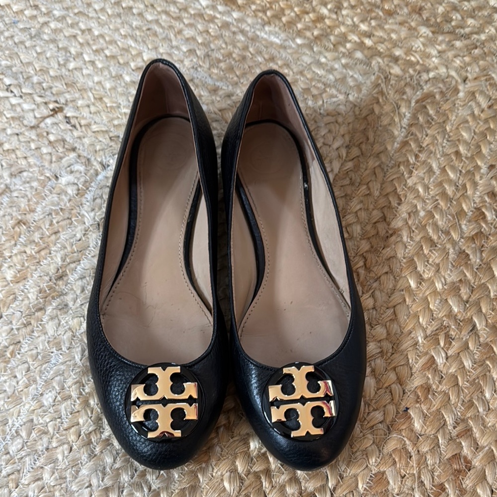 Tory Burch Black Leather Ballet Flats